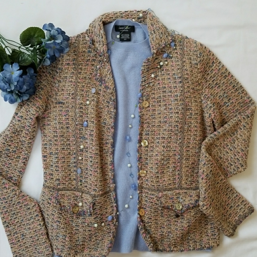 Sigrid Olson Knobby Tweed Button Up Sweater Jacket - image 7